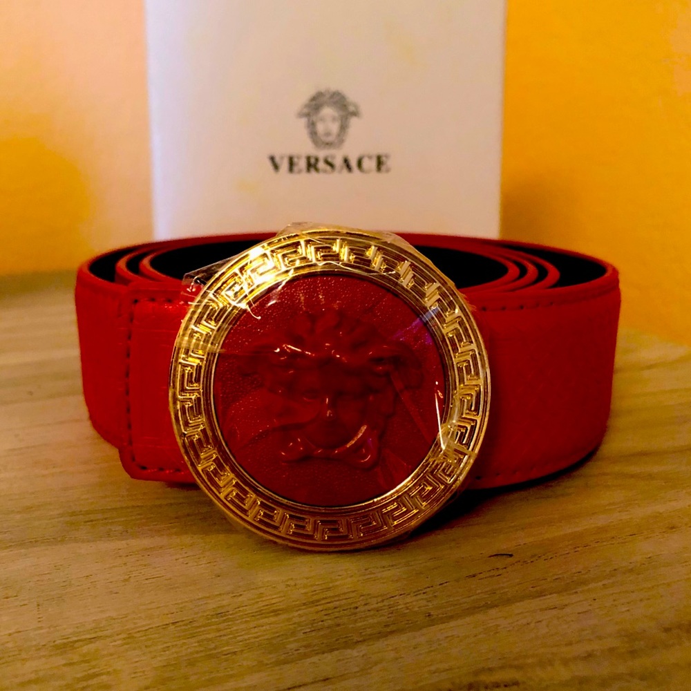 Red Versace Medusa Medallion Belt